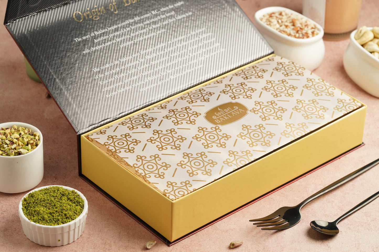 Gourmet Crescent Gift Box of Chocolate Cashew Pistachio Baklava