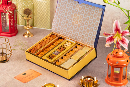 Delicious Diwali Gift box with dry fruits & Pack of 4 designer scented diyas