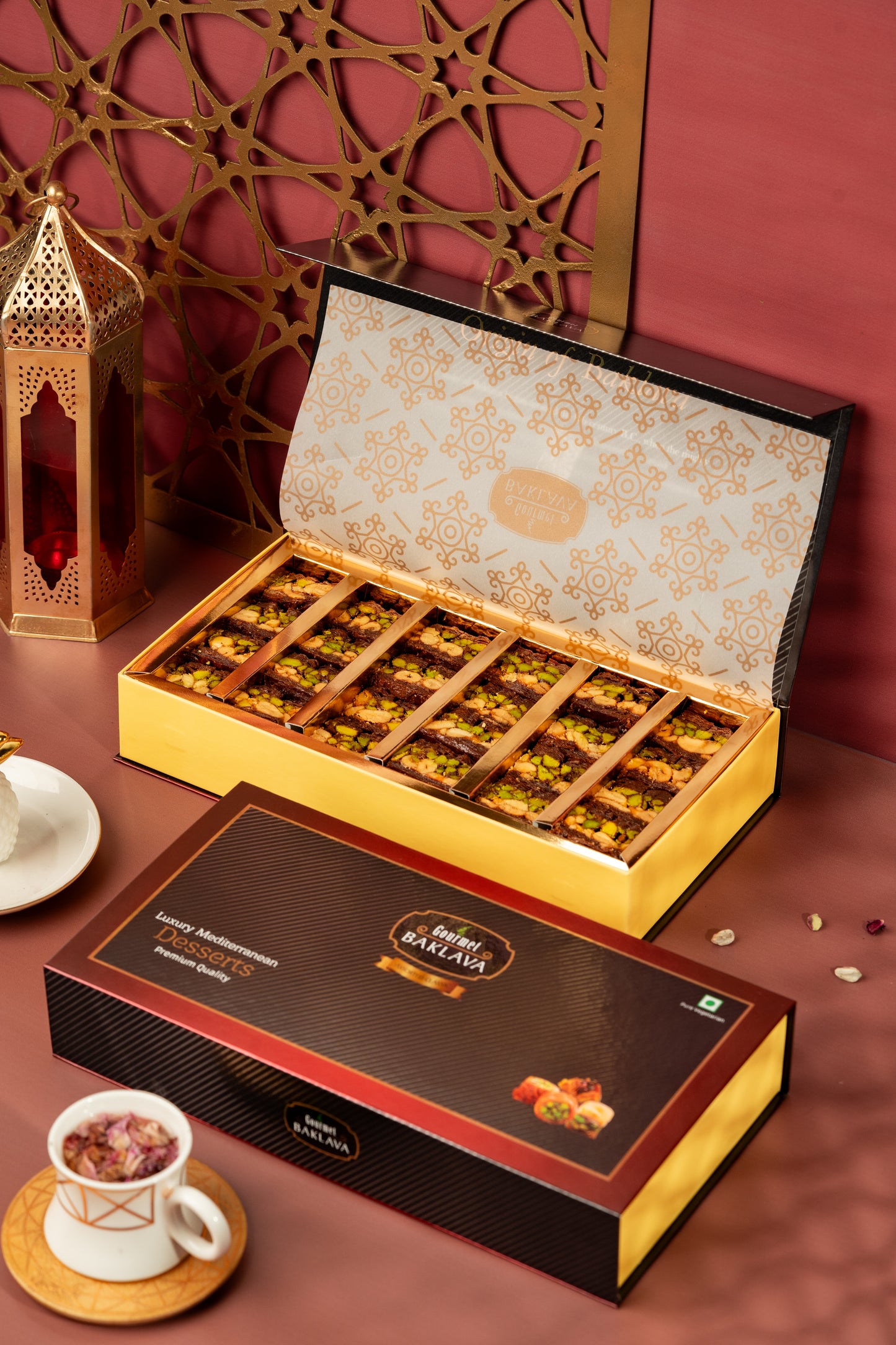 Gourmet Crescent Gift Box of Chocolate Cashew Pistachio Baklava