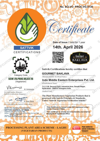Sattvik certification for Gourmet Baklava